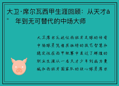大卫·席尔瓦西甲生涯回顾：从天才少年到无可替代的中场大师